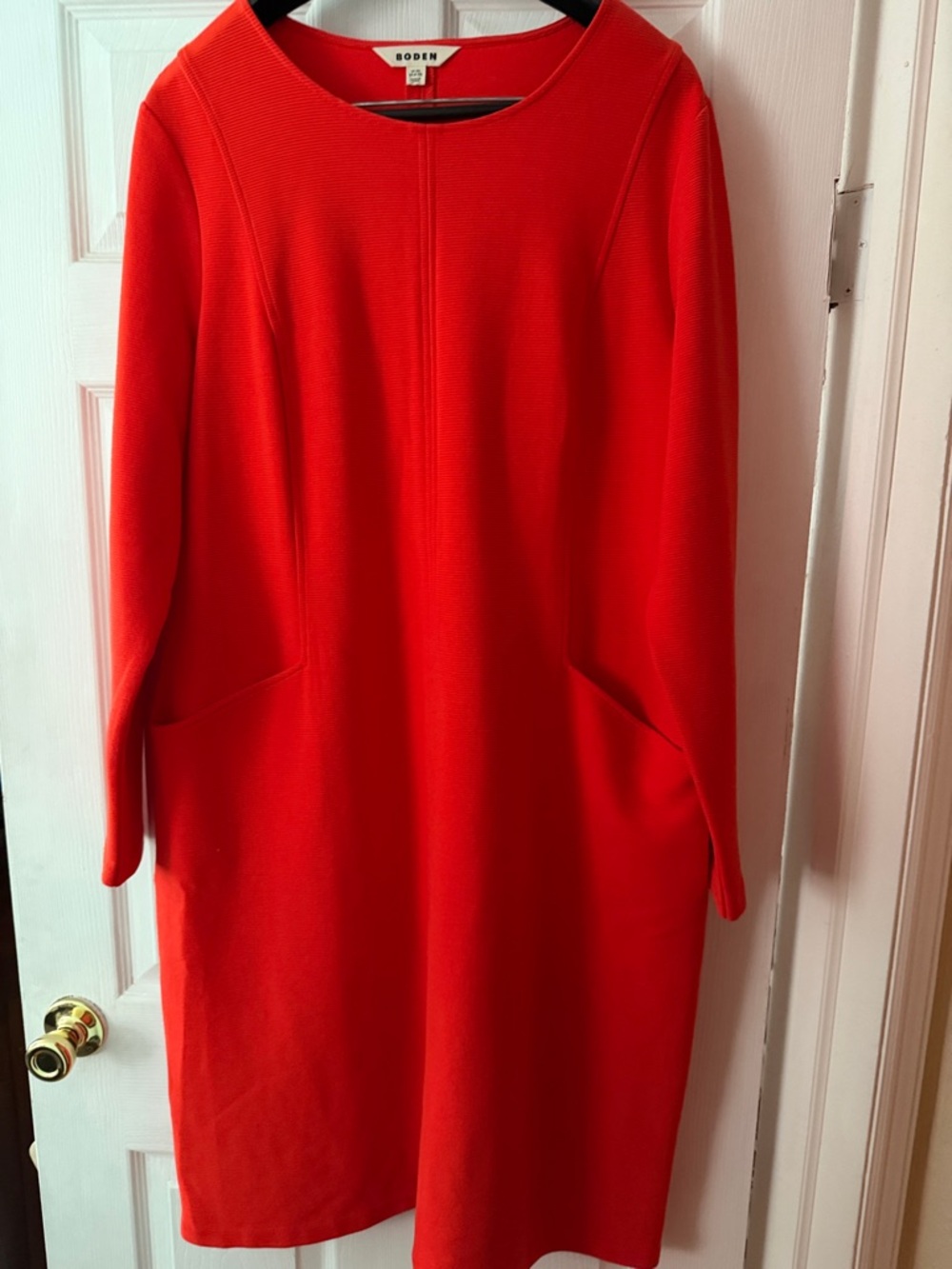Boden Vibrant Red Long Sleeve Shift Dress